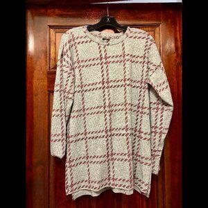 Gray and Burgundy Windowpane Plaid Bobeau Patterned Tunic (L)